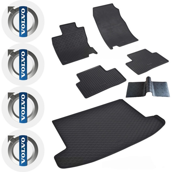 Set Covorase si tavita portbagaj auto Volvo XC40, caroserie SUV, fabricat 03.2018 - prezent, covoras median si 4 stickere auto Volvo