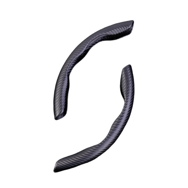 Set de 2 huse volan din fibra de carbon, compatibile cu volane de 38 cm, design anti-transpiratie si anti-alunecare, instalare usoara, negru lucios