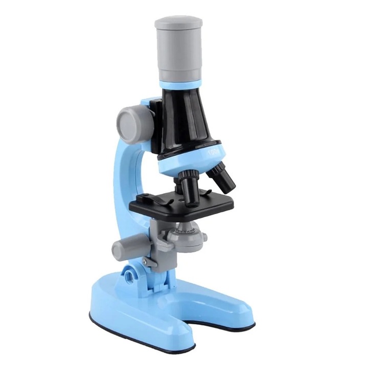 Kit cu Microscop biologic si accesorii, pentru copii, zoom 100x, 400x, 1200x, albastru