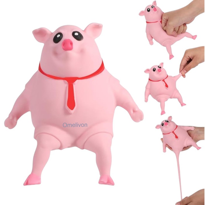 Jucarie interactiva Piggy Squeeze, 14x10cm, material TPR, roz