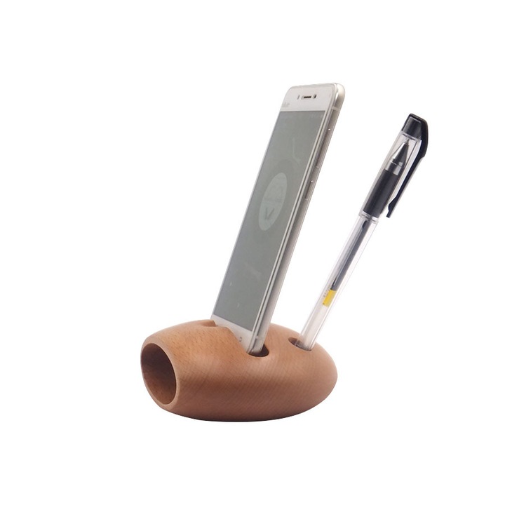 Asztali állvány telefonhoz, hangerősítő, natúr fa, 12,5x11x5,3 cm