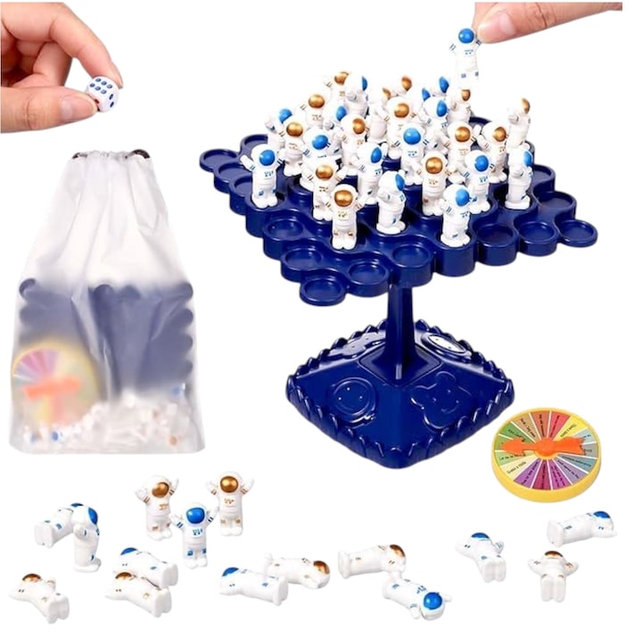 Űrhajós egyensúly játék, interaktív készlet 2-4 játékos részére, 14x7cm, oktató játékok, 50 űrhajós, kalandkerék