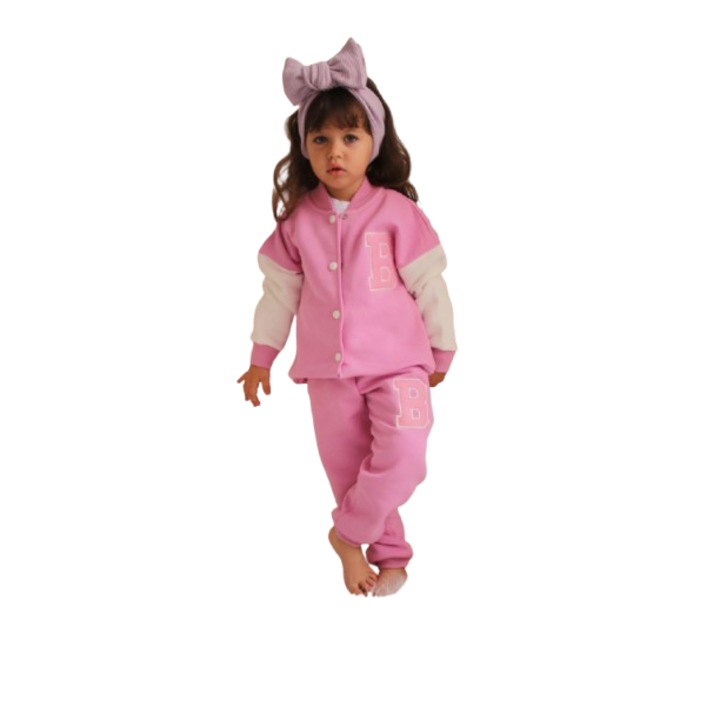 Ватиран комплект Barbie за момиче, блуза с дълъг ръкав и панталони dazxf, Бял/Розов