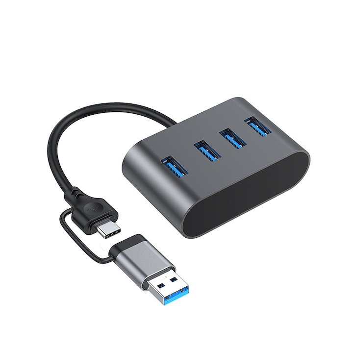 4в1 хъб, CeruleTree, USB 3.0, сребрист, преносим