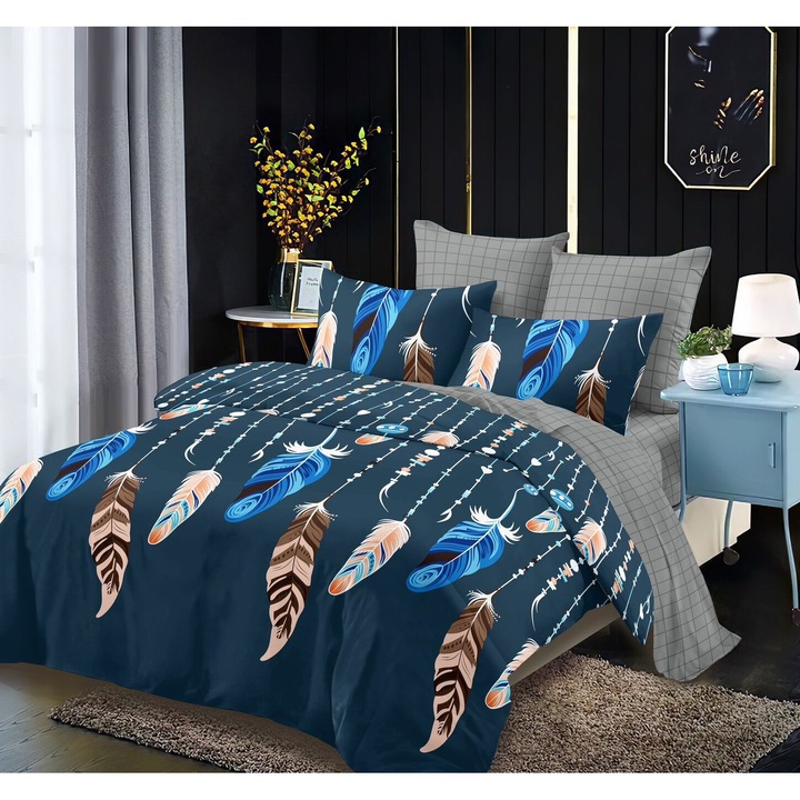 Фино спално бельо 6 части, чаршаф 230x260 см с ластик, чаршаф за завивка 220x200 см, 2 калъфки за възглавници 50x70 см, 2 калъфки за възглавници 70x70 см, флорален десен между двете войни