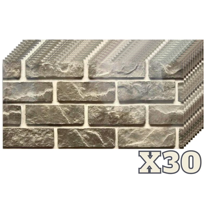 Set 30 Placi Imitatie Marmura Autoadezive ZMR, 30x60 cm, Textura 'Piatra Gri', Grosime 2 mm, Material PVC Rezistent, Acoperire: 5,4 mp – Eleganta si Stil pentru Camerele Tale