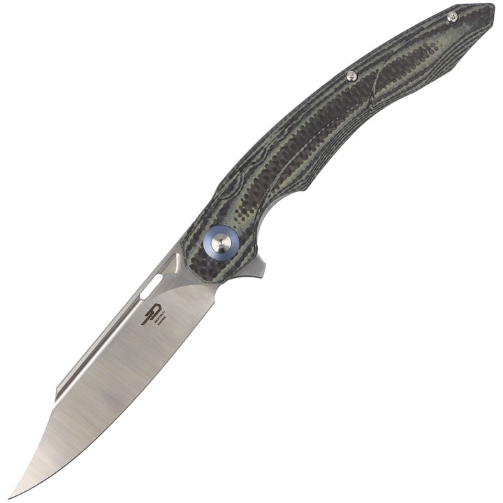 Cutit pliabil, Bestech Fanga Carbon Fiber / Beige G10, Satin D2 by Kombou (BG18D)