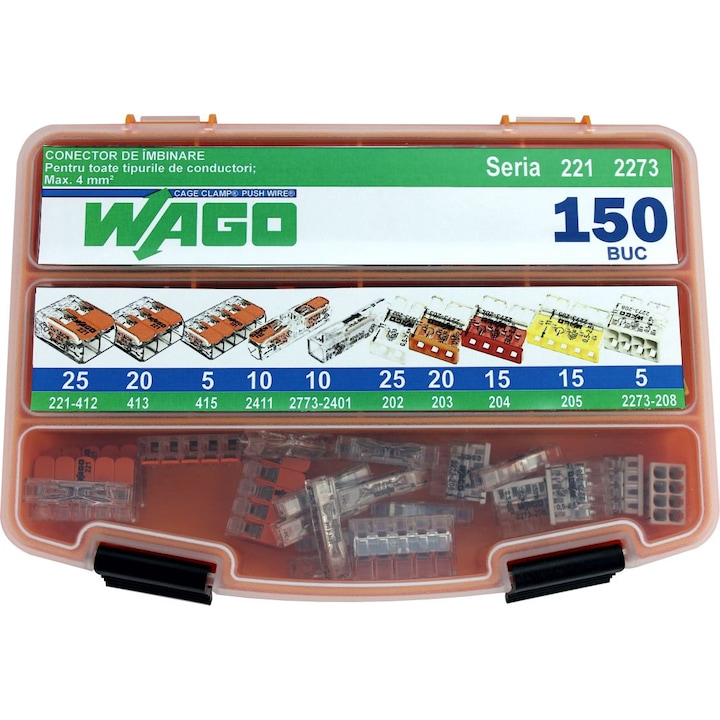 Conectori de imbinare pentru toate tipurile de conductori, Max. 4 mm² WAGO 221 WAGO 2273 150 BUC