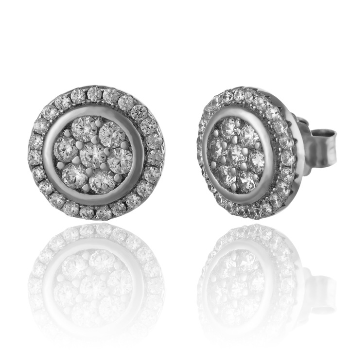 Cercei din argint 925, rodiat, Piatra: cubic zirconia, Culoare: transparenta, Sonis Silver