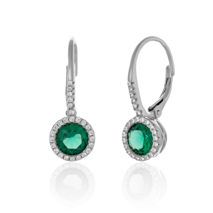 Cercei din argint 925 rodiat, Piatra : zirconia fatetata si cubic zirconia, Culoare : verde, transparent, Sonis Silver