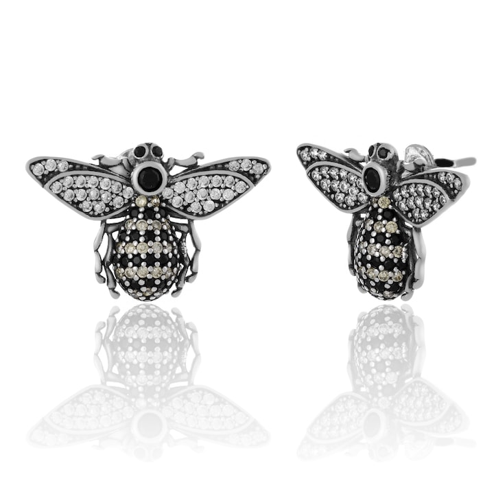 Cercei din argint 925 rodiat, Piatra: cubic zirconia, Culoare : transparent, negru si galben, Sonis Silver