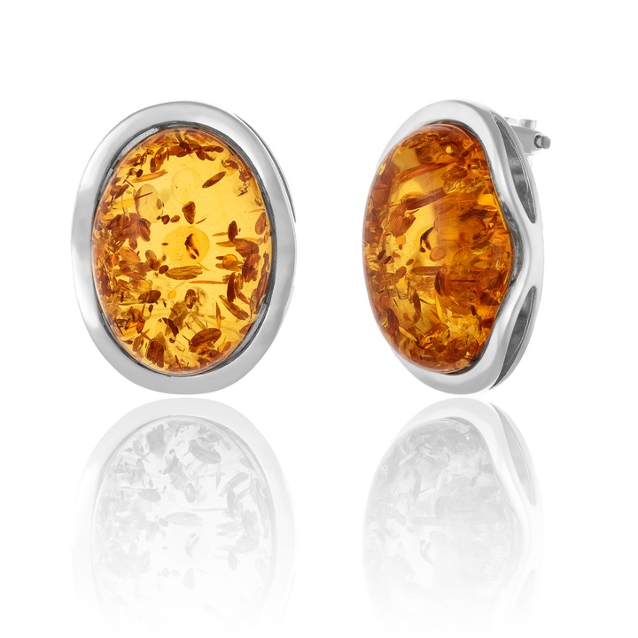 Cercei din argint 925, Piatra: chihlimbar natural, Culoare: galben miere