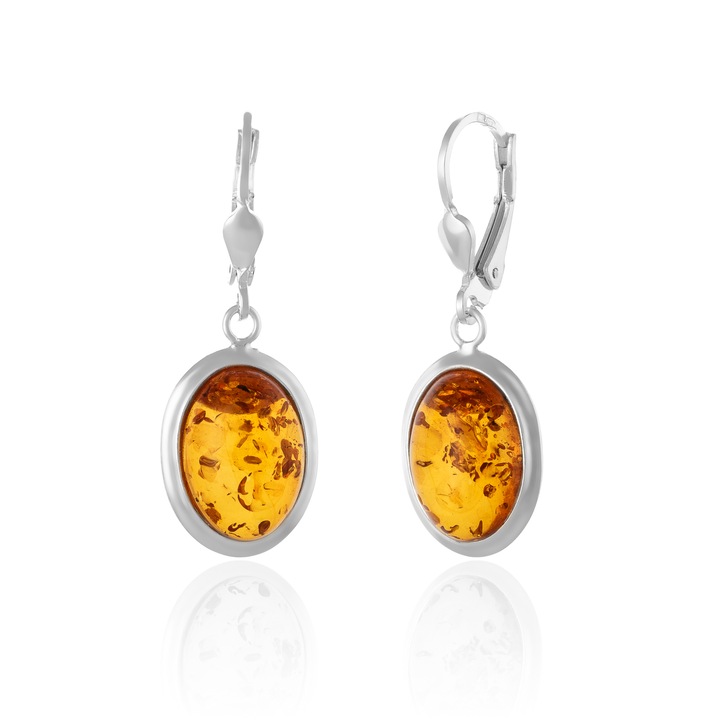 Cercei din argint 925, Piatra: chihlimbar natural, Culoare : galben cognac