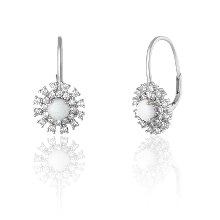 Cercei din argint 925 rodiat, Piatra : opal de laborator si cubic zirconia, Culoare: alb si transparent