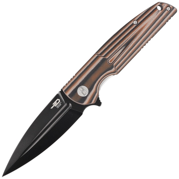 Cutit pliabil, Bestech Fin Black / Orange / Beige G10, Black Stonewashed 14C28N (BG34C-3)