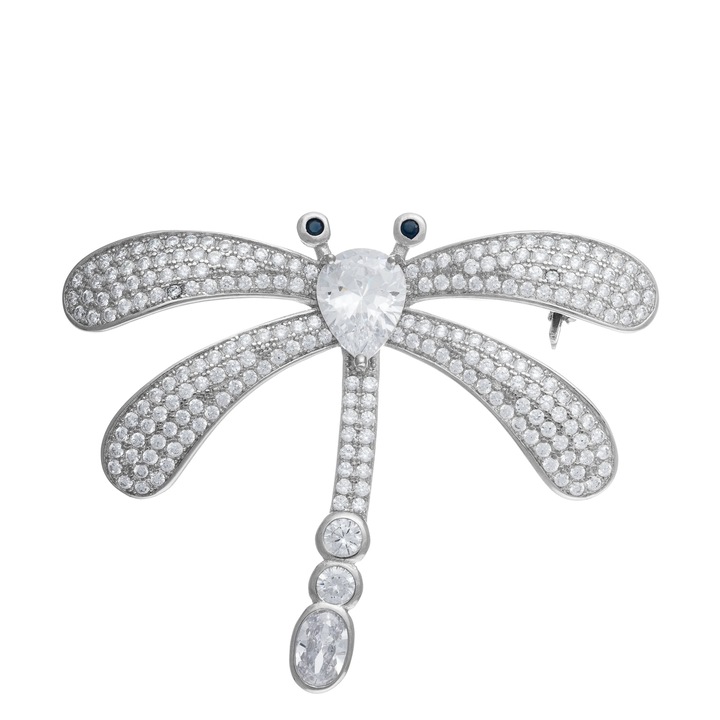 Brosa din argint 925 rodiat, Piatra: zirconia fatetata si cubic zirconia, Culoare: transparent, negru, Sonis Silver