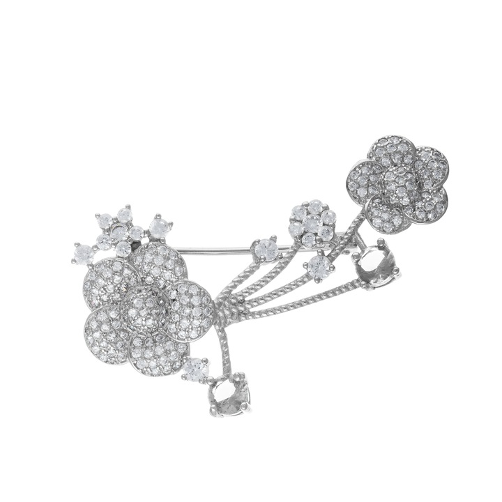 Brosa din argint 925 rodiat, Piatra: zirconia fatetata si cubic zirconia, Culoare: transparent, Sonis Silver