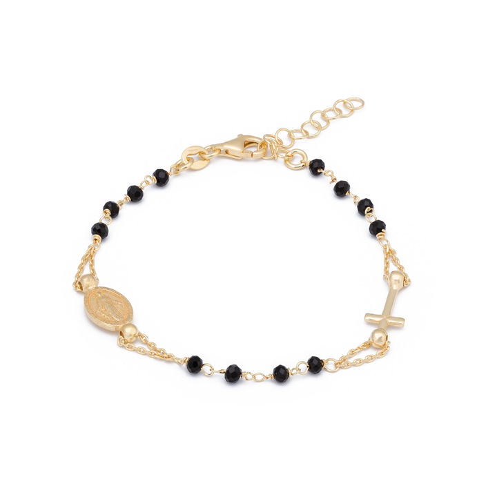 Bratara tip " rozariu "din argint 925, placat cu aur de 14 kt, Piatra: onix, Culoare : negru, Sonis Silver