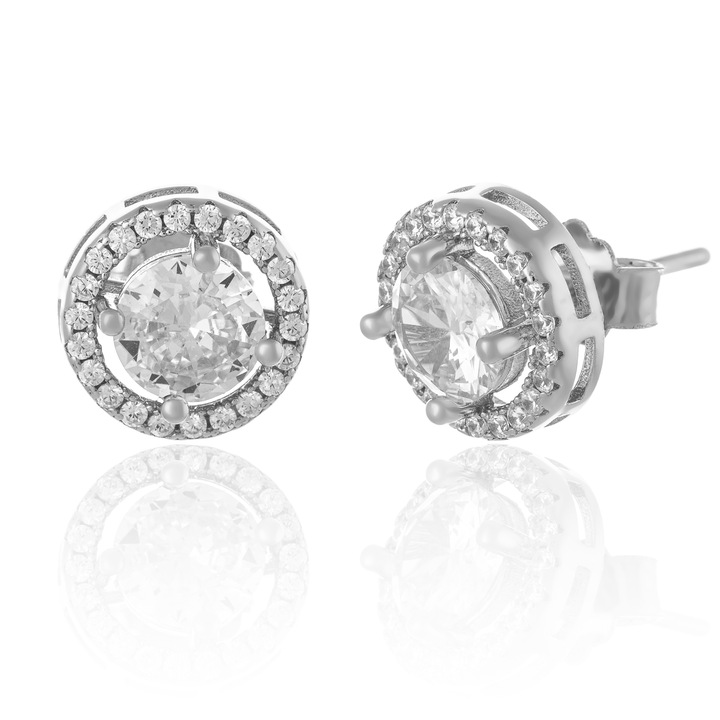 Cercei din argint 925 rodiat, Piatra: zirconia fatetata si cubic zirconia, Culoare: transparent