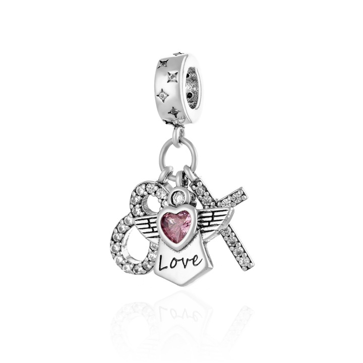 Talisman din argint 925 rodiat, Piatra : zirconia fatetata cubic zirconia, Culoare : transparent si roz