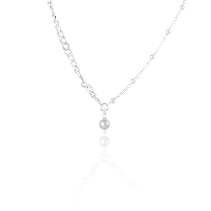 Lant din argint 925, Piatra : perla de laborator, Culoare : alb