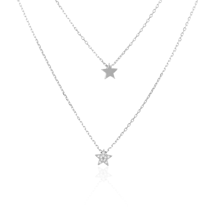 Lant dublu cu pandantiv din argint 925 rodiat, Piatra ; cubic zirconia, Culoare : transparenta, Sonis Silver