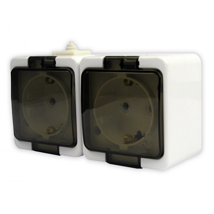 Anco Junior 2-es földelt dugaszolóaljzat, Átlátszó csapófedéllel, IP44, Fehér