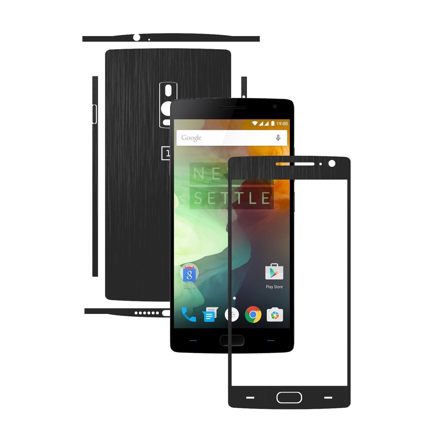 1 + 1 GRATUIT - OnePlus 2 - Brushed Negru - Folie de protectie Carbon Skinz, Husa Full Body Cover de tip Skin Adeziv pentru Rama Ecran,Carcasa Spate si Laterale
