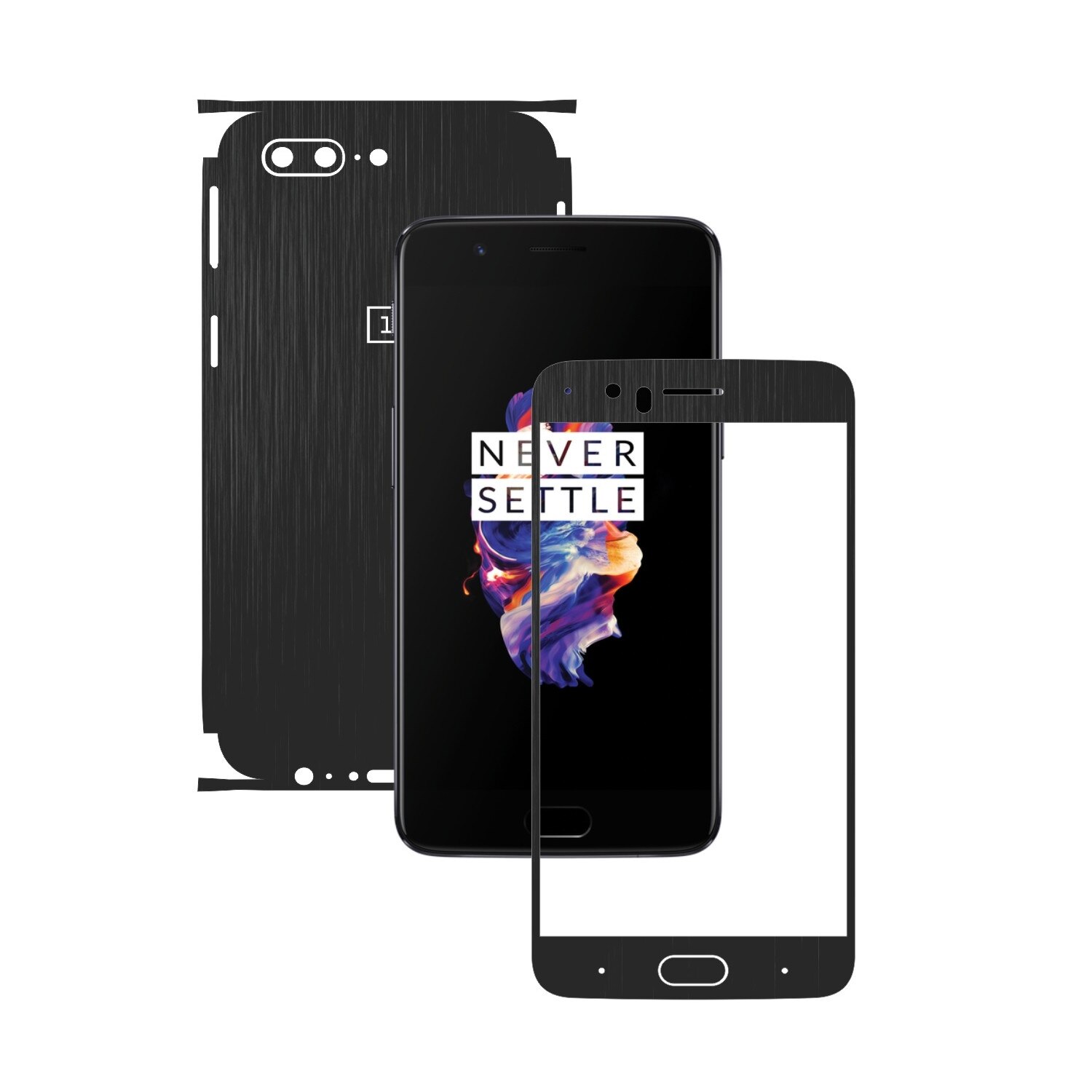 1 + 1 GRATUIT - OnePlus 5 - Brushed Negru - Folie de protectie Carbon Skinz, Husa Full Body Cover de tip Skin Adeziv pentru Rama Ecran,Carcasa Spate si Laterale