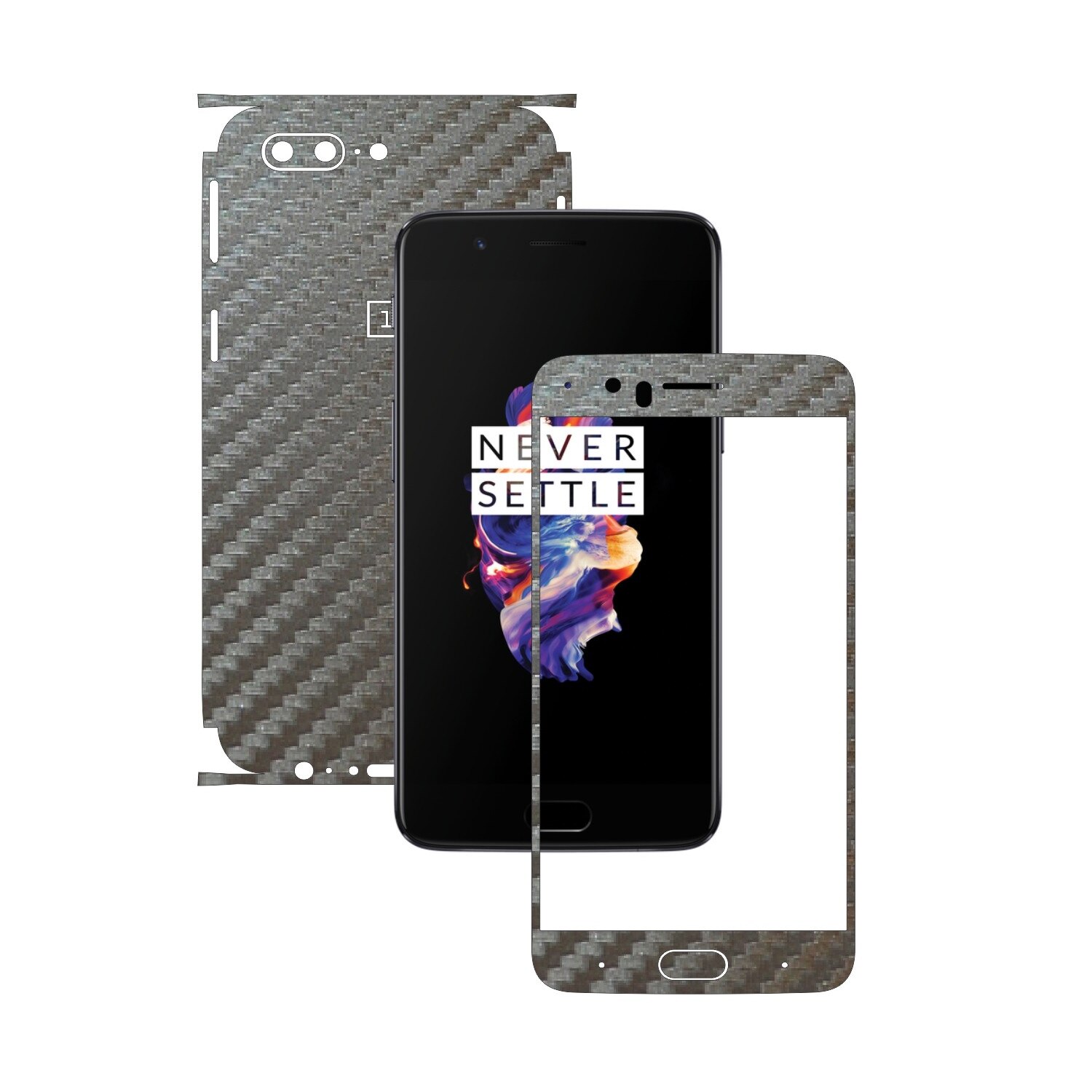 Folie de protectie Carbon Skinz, Husa de tip Skin Adeziv pentru Carcasa, Carbon Gri Argintiu dedicata OnePlus 5