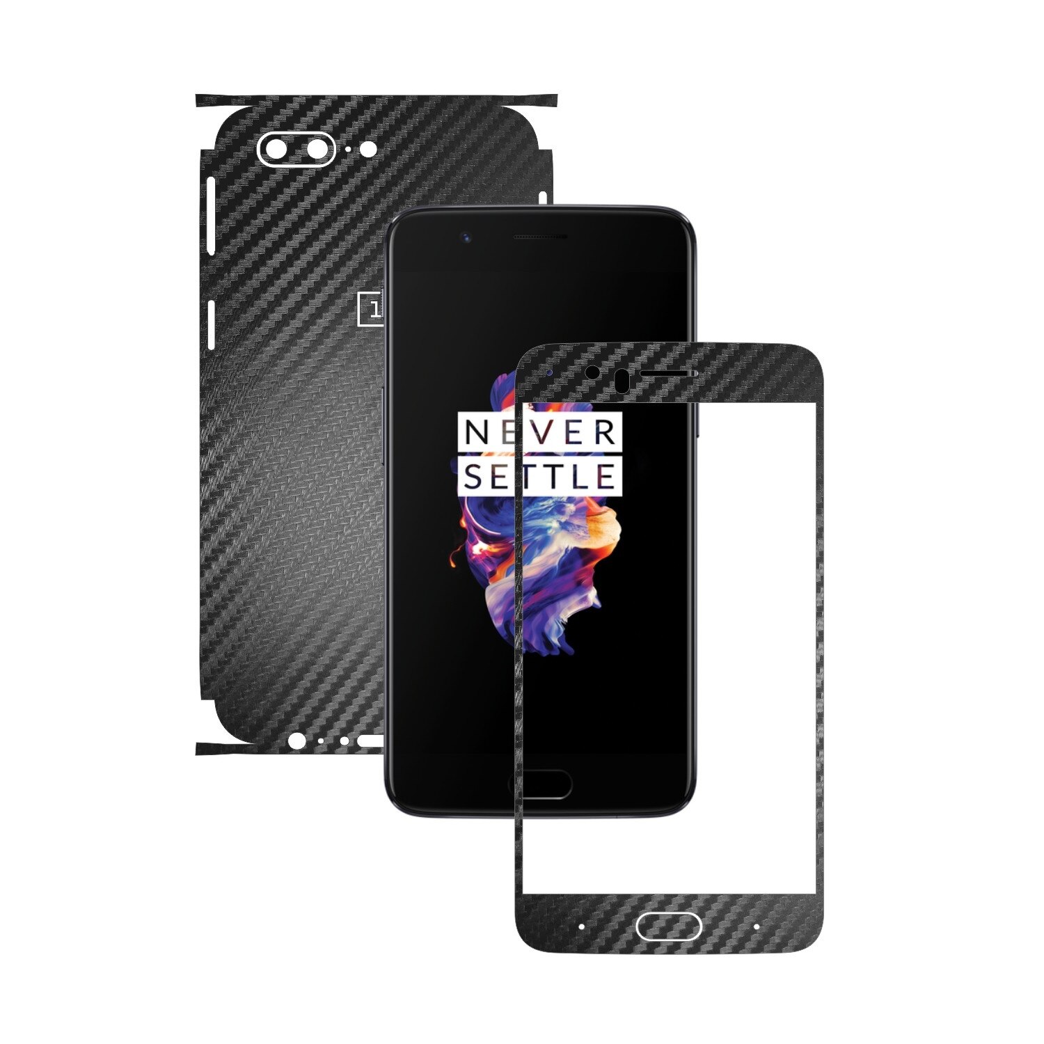 1 + 1 GRATUIT - OnePlus 5 - Carbon Negru - Folie de protectie Carbon Skinz, Husa Full Body Cover de tip Skin Adeziv pentru Rama Ecran,Carcasa Spate si Laterale