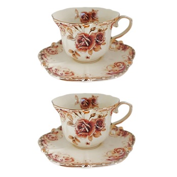 Set 2 cesti cu farfurii Victoria 180ml, Portelan, Vintage Set 2 cesti cu farfurii Victoria 180ml, Portelan, Vintage