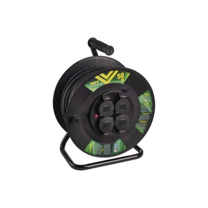 Външен кабелен макара 50 м, 4 гнезда, черен, гумен, 230 V, 1,5 мм2 P08250 8595025324931