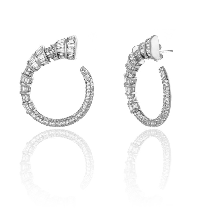 Cercei din argint 925 rodiat, Piatra: zirconia fatetata si cubic zirconia, Culoare: transparent