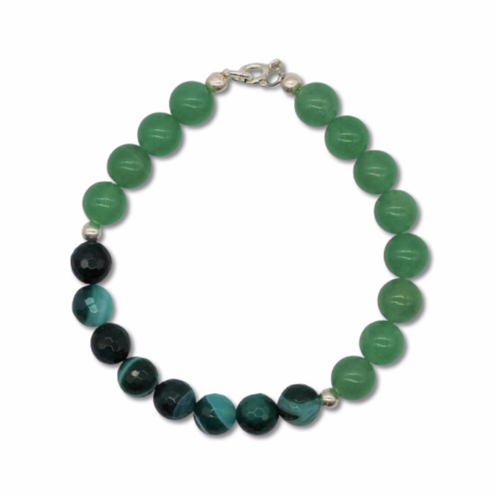 Bratara pietre semipretioase agate, aventurin, argint 925, lungime 19, 5 cm