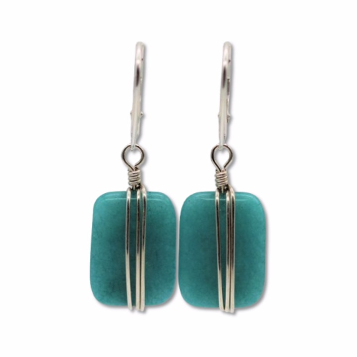 Cercei pietre jad reconstruit, argint 925, tortita inchisa, lungime 4, 5 cm