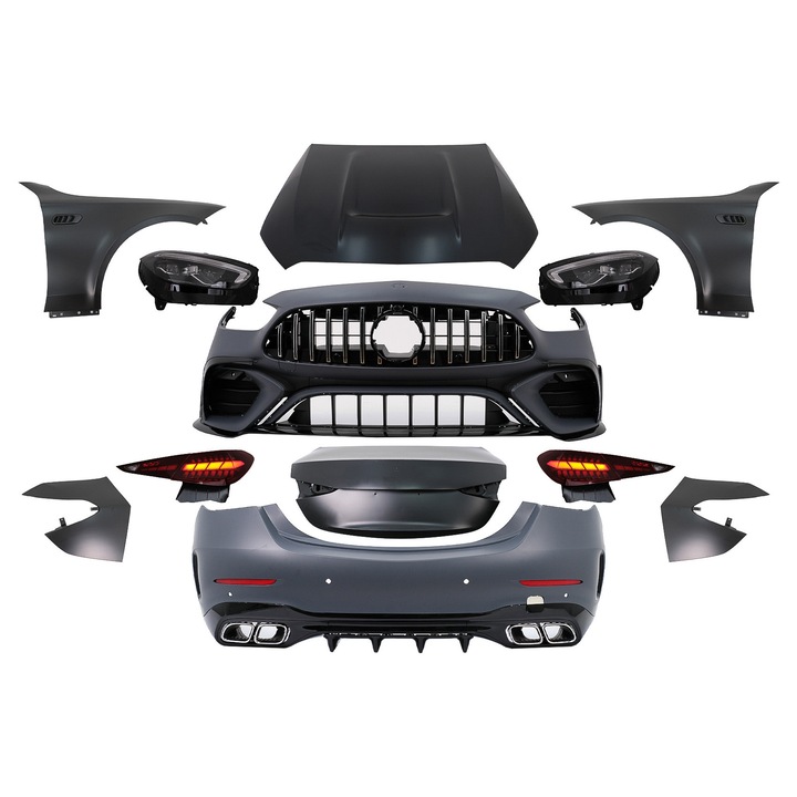 Комплект предна броня, съвместим с Mercedes C-Class W205 Sedan 2014-2018 Преобразуване в W206 C63 Design