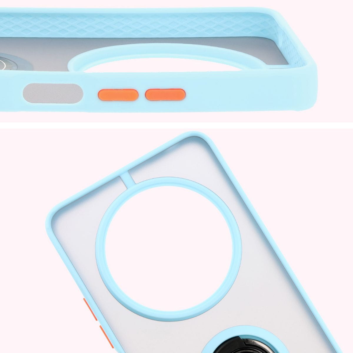 Husa Bizon Case Hybrid Ring pentru Xiaomi Redmi 14C 4G / POCO C75, colorata cu rama albastru deschis