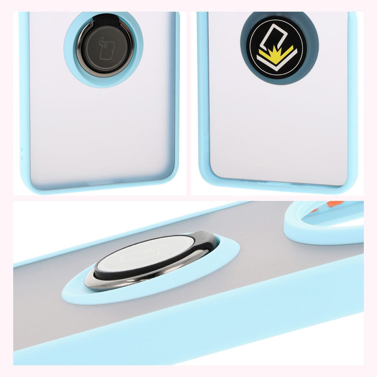 Husa Bizon Case Hybrid Ring pentru Xiaomi Redmi 14C 4G / POCO C75, colorata cu rama albastru deschis
