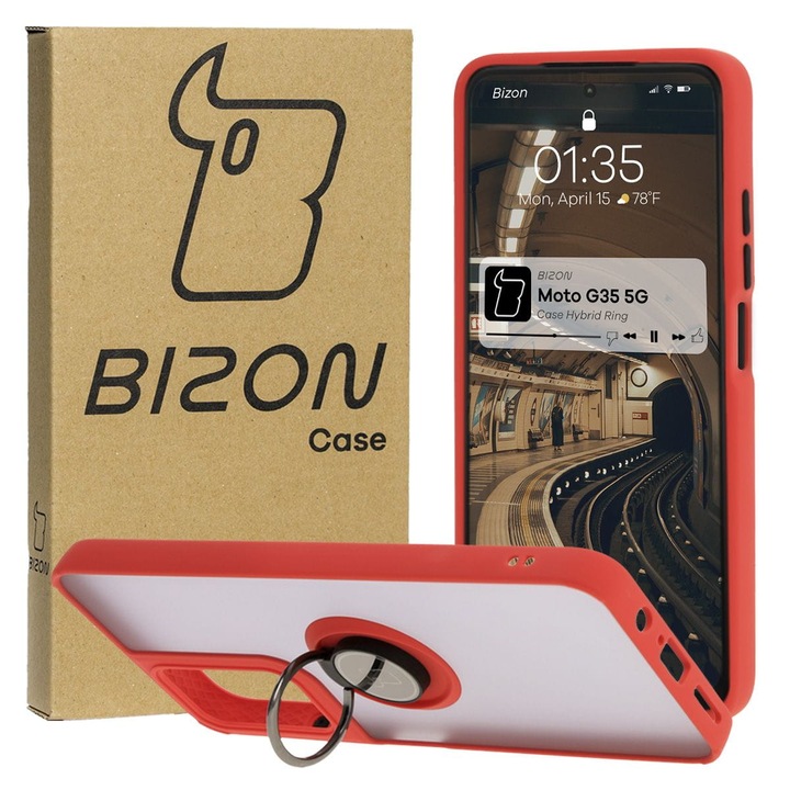 Калъф Bizon Case Hybrid Ring за Motorola Moto G35 5G, Оцветена с червена рамка