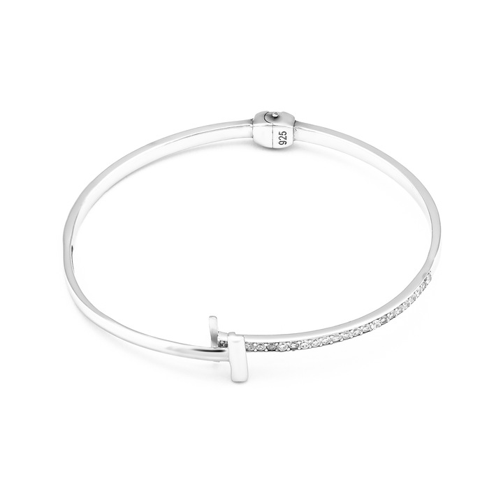 Bratara fixa, din argint 925 rodiat, Piatra: cubic zirconia, Culoare: transparenta