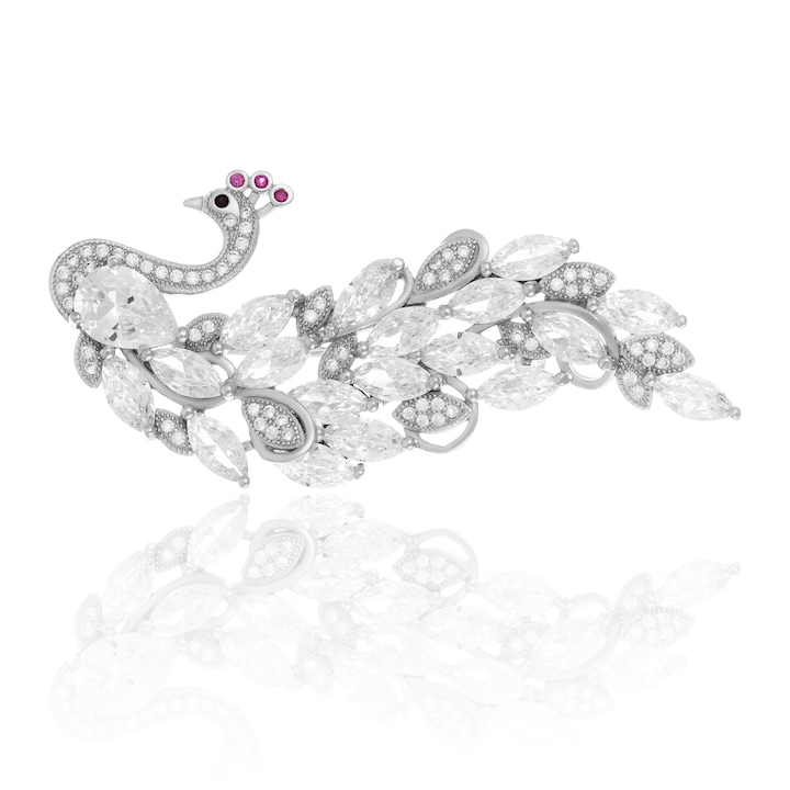 Brosa din argint 925 rodiat, Piatra : zirconia fatetata si cubic zirconia, Culoare : transparent, roz si verde