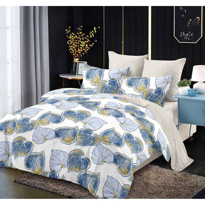 Lenjerie De Pat Finet 6 Piese, Cearceaf pat 230x260cm Cu Elastic, Cearceaf Pilota 220x200 cm, 2 Fete Perna 50x70 cm, 2 Fete Perna 70x70 cm, Cu Forme Geometrice