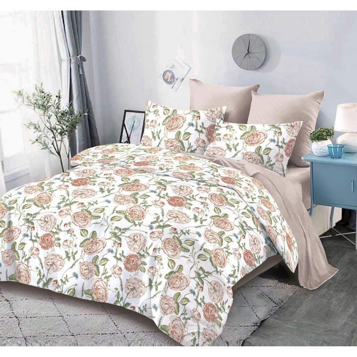 Lenjerie De Pat Finet 6 Piese, Cearceaf pat 230x260cm Cu Elastic, Cearceaf Pilota 220x200 cm, 2 Fete Perna 50x70 cm, 2 Fete Perna 70x70 cm, Cu Inimioare