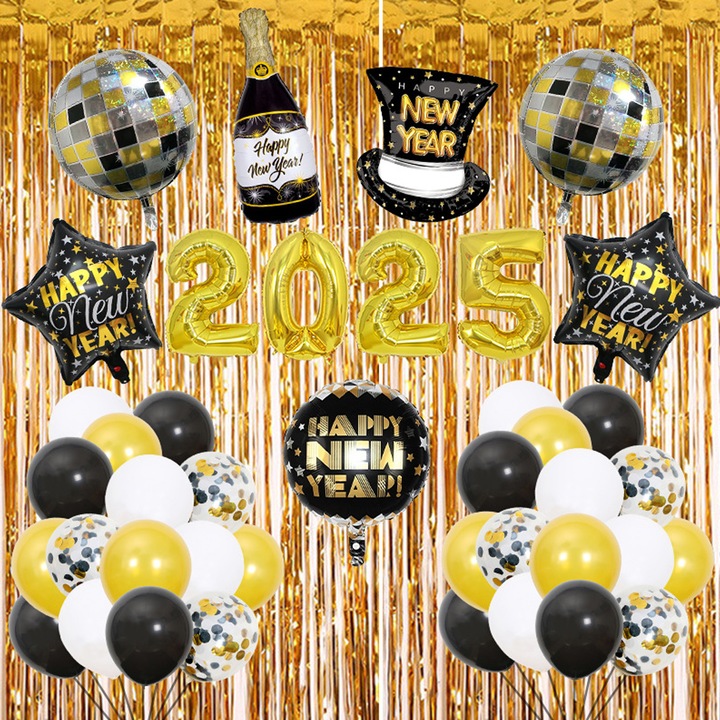 2025-ös újévi lufi szett, Enforose, fekete és arany, 18 hüvelyk