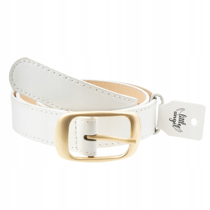 Колан, Little Angel, Р149, бял, еко кожа, златиста катарама