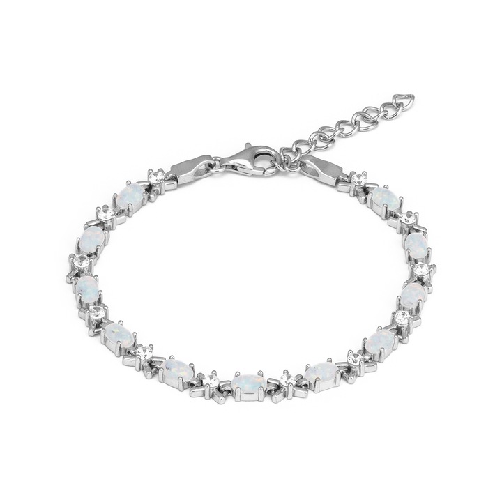 Bratara din argint 925 rodiat, Piatra: opal de laborator si zirconia fatetata, Culoare: alb cu insertii si transparent, Sonis Silver