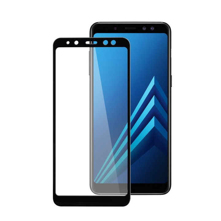 5D rugalmas fólia SAMSUNG Galaxy A5 2018 / A8 2018 (fekete) Nano Full Glue, Atlas készülékhez