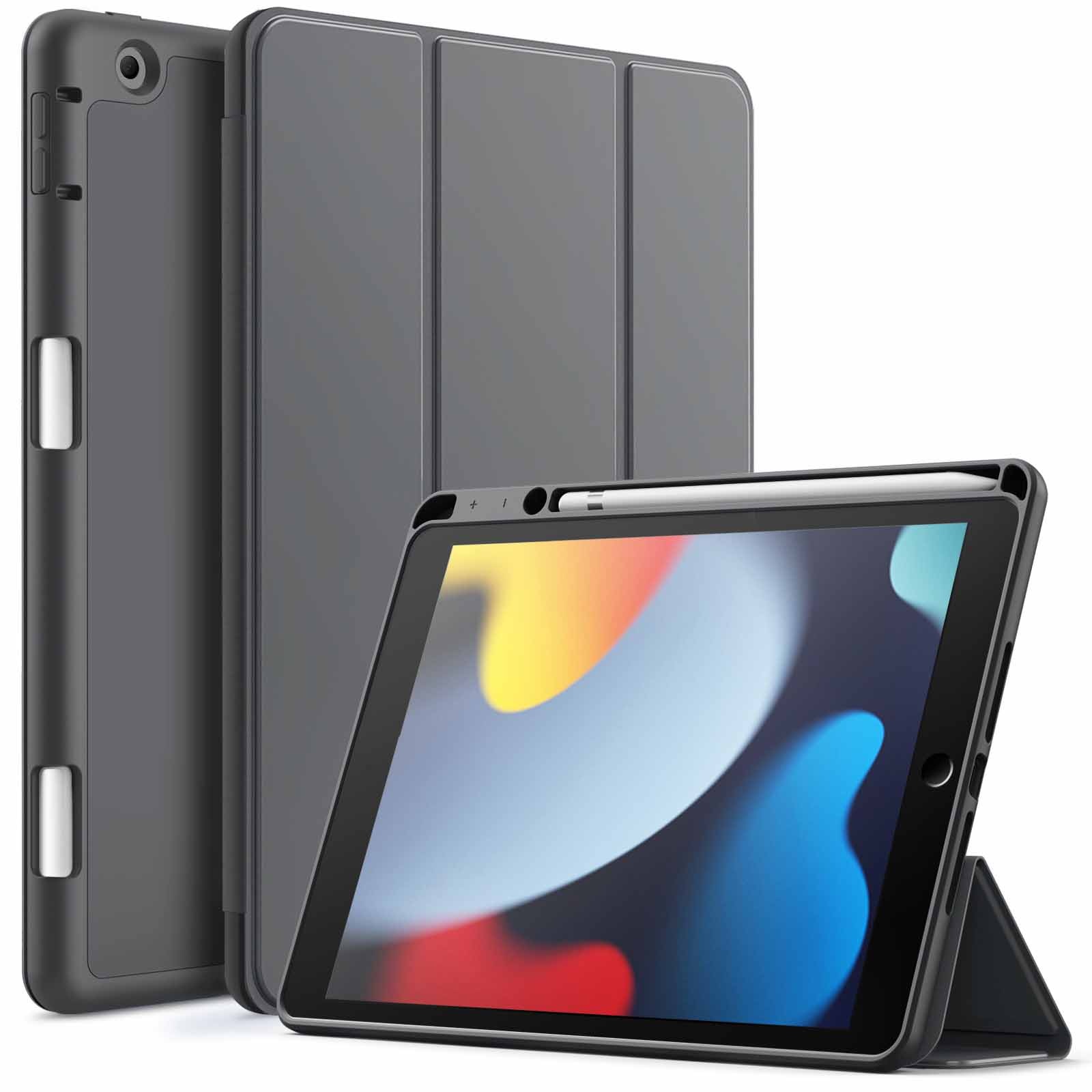 Husa JETech pentru iPad 10, 2 inchi 2021/2020/2019 (al 9-lea/8-a/7-a), Suport pentru creion, Husa subtire pentru tableta cu spate moale TPU, Auto-Wake/Sleep, Negru