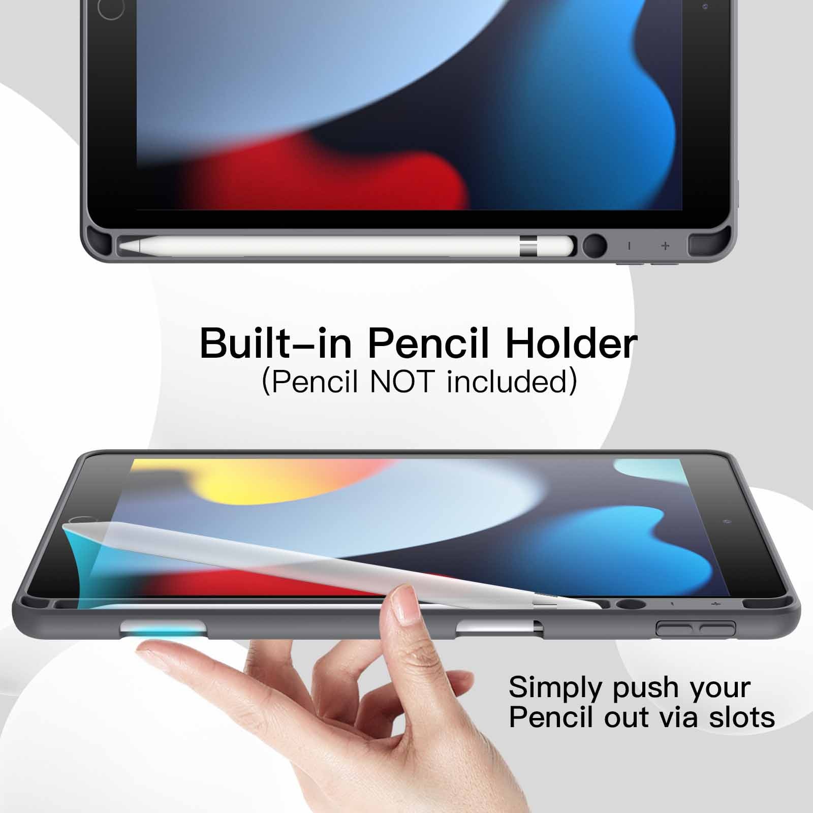Husa JETech pentru iPad 10, 2 inchi 2021/2020/2019 (al 9-lea/8-a/7-a), Suport pentru creion, Husa subtire pentru tableta cu spate moale TPU, Auto-Wake/Sleep, Negru